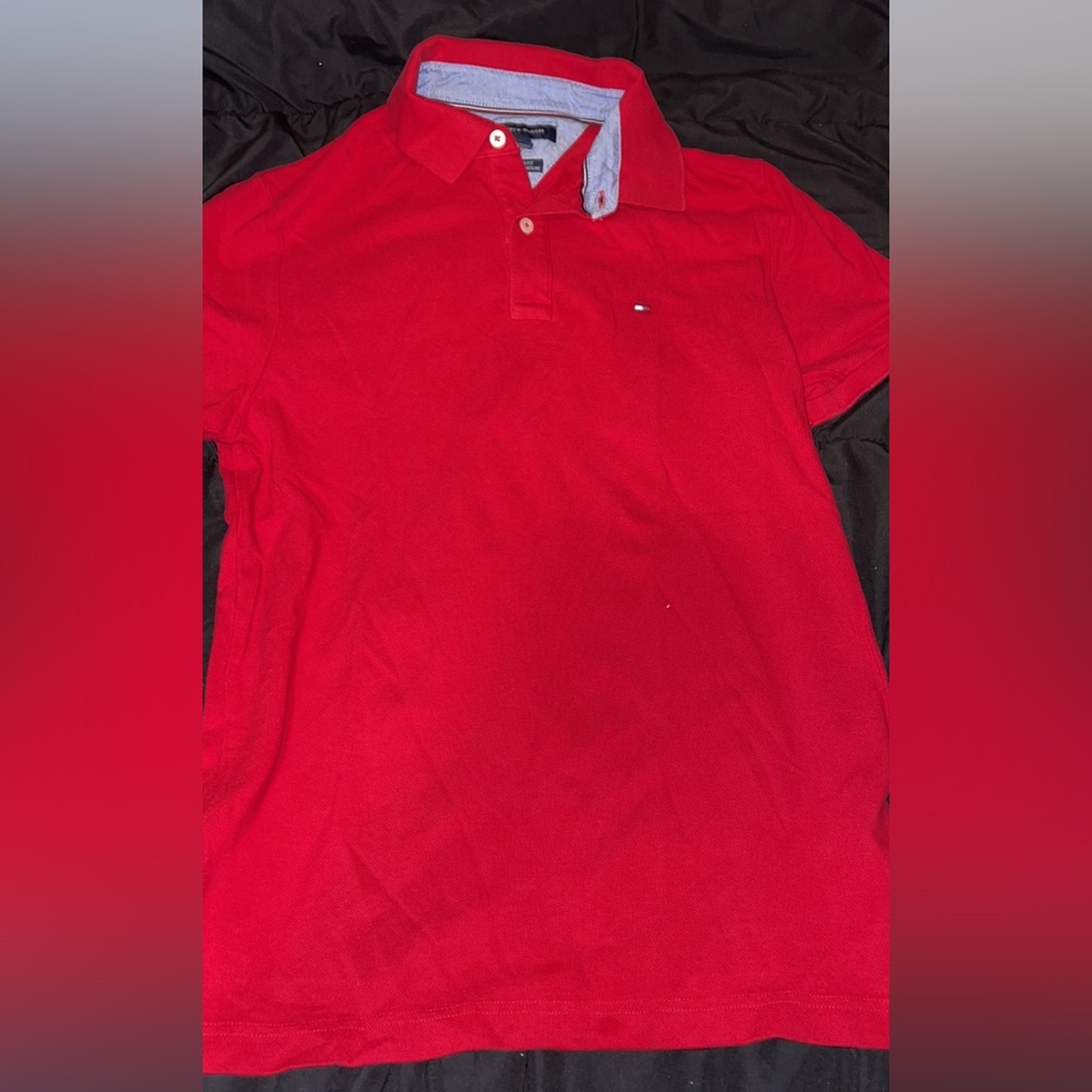 Red Tommy Hilfiger polo shirt size medium